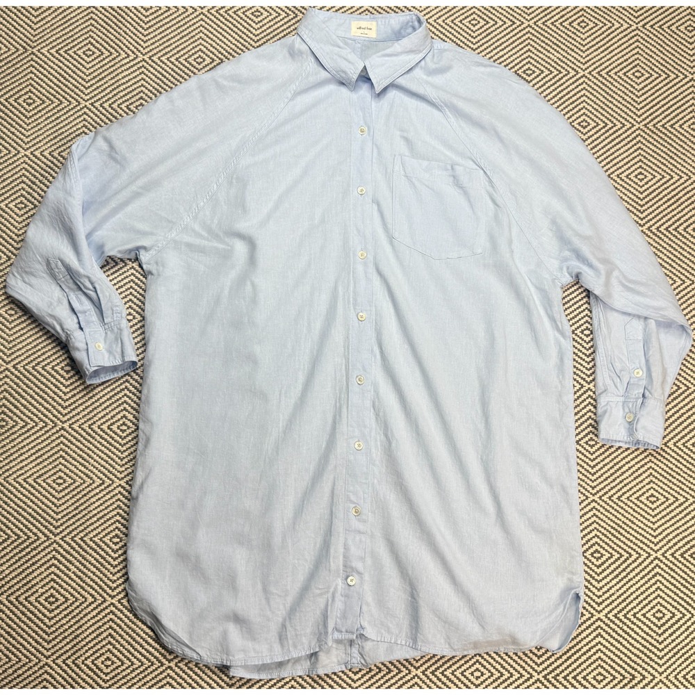 Wilfred Free Women's Button Up Long Sleeve Blue Relaxed Linen Shirt Size‎ Large